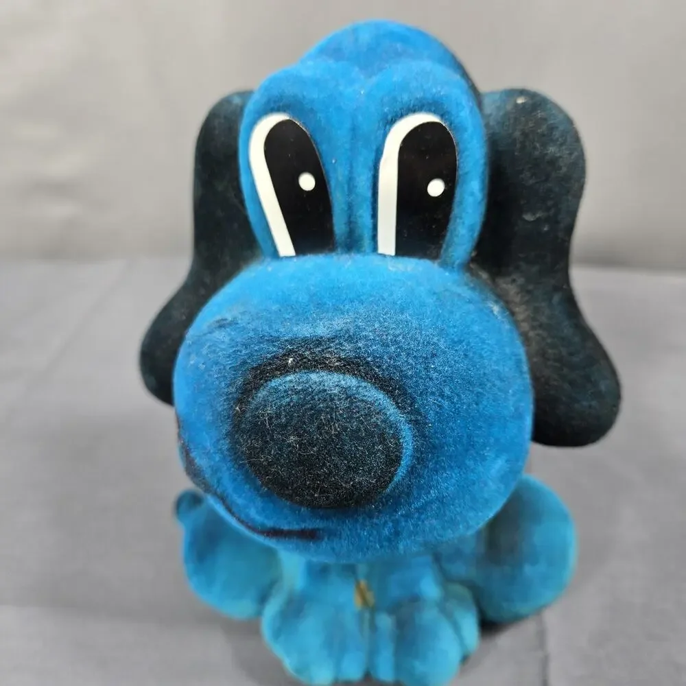 Vtg 1973 Genie Toys Inc Flocked Blue Barking Dog Coin Bank St Louis MO Puppy - Picture 6 of 10